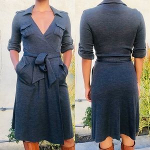Diane Von Furstenburg GRAY WRAP DRESS W/POCKETS